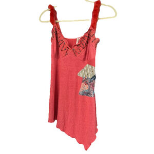 Zoompy Babydoll Knit Tank Top L Patchwork Beaded Lace‎ Faux Fur Artsy Y2K Boho